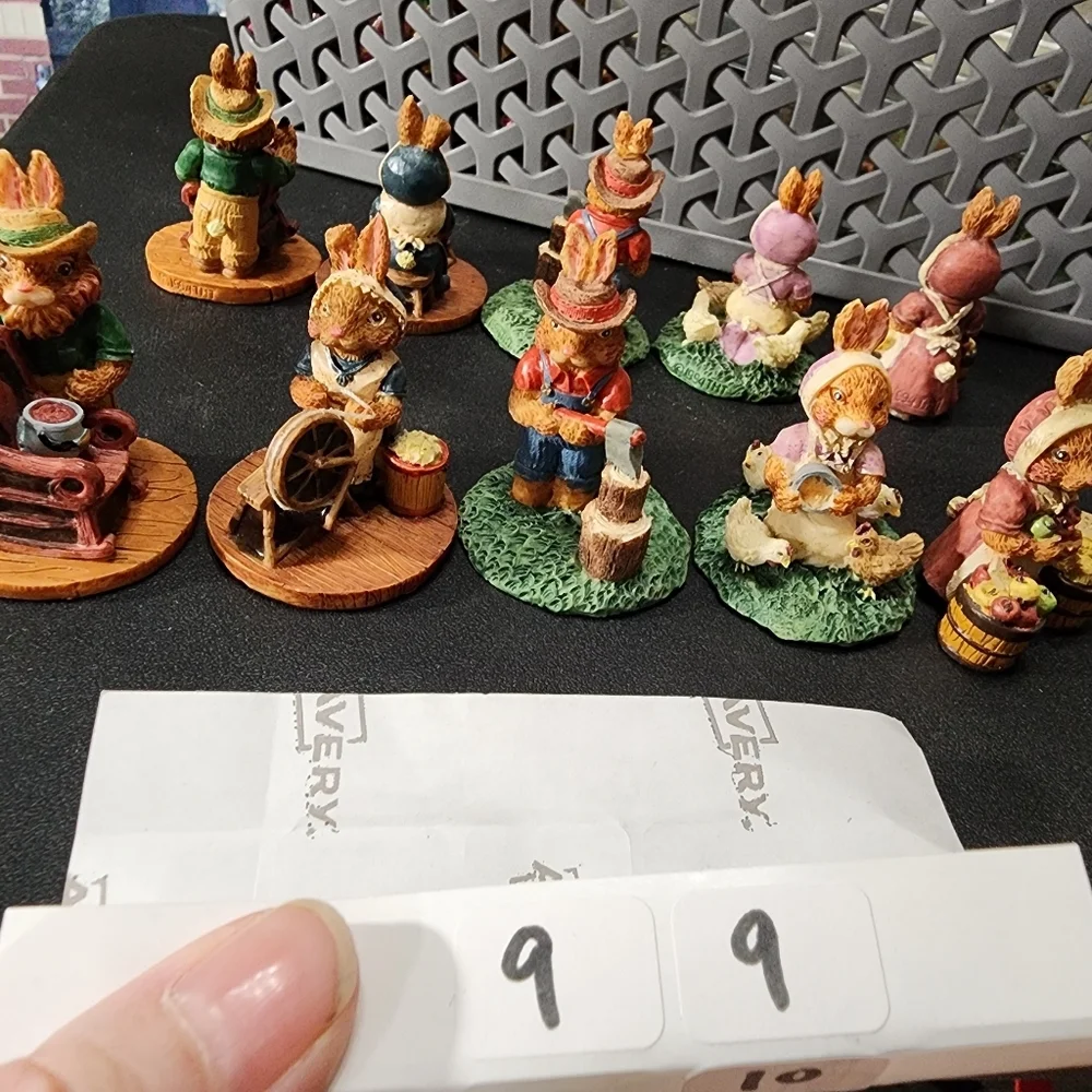 5 Tim Wolfe Country Bunnies Miniature Figurines Lot Resin Easter